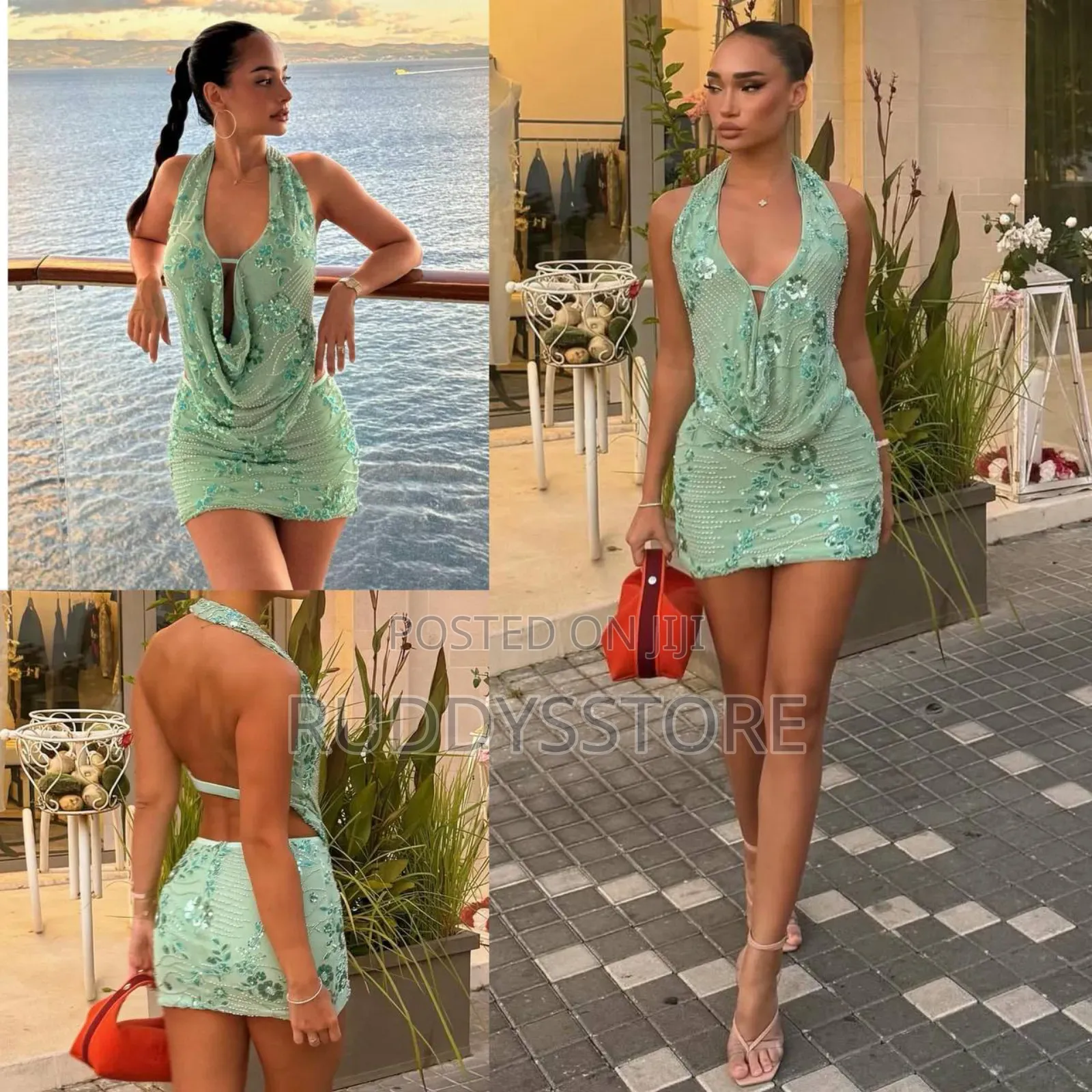 Mint Green Sequin Halter Mini Dress – Backless Stunning