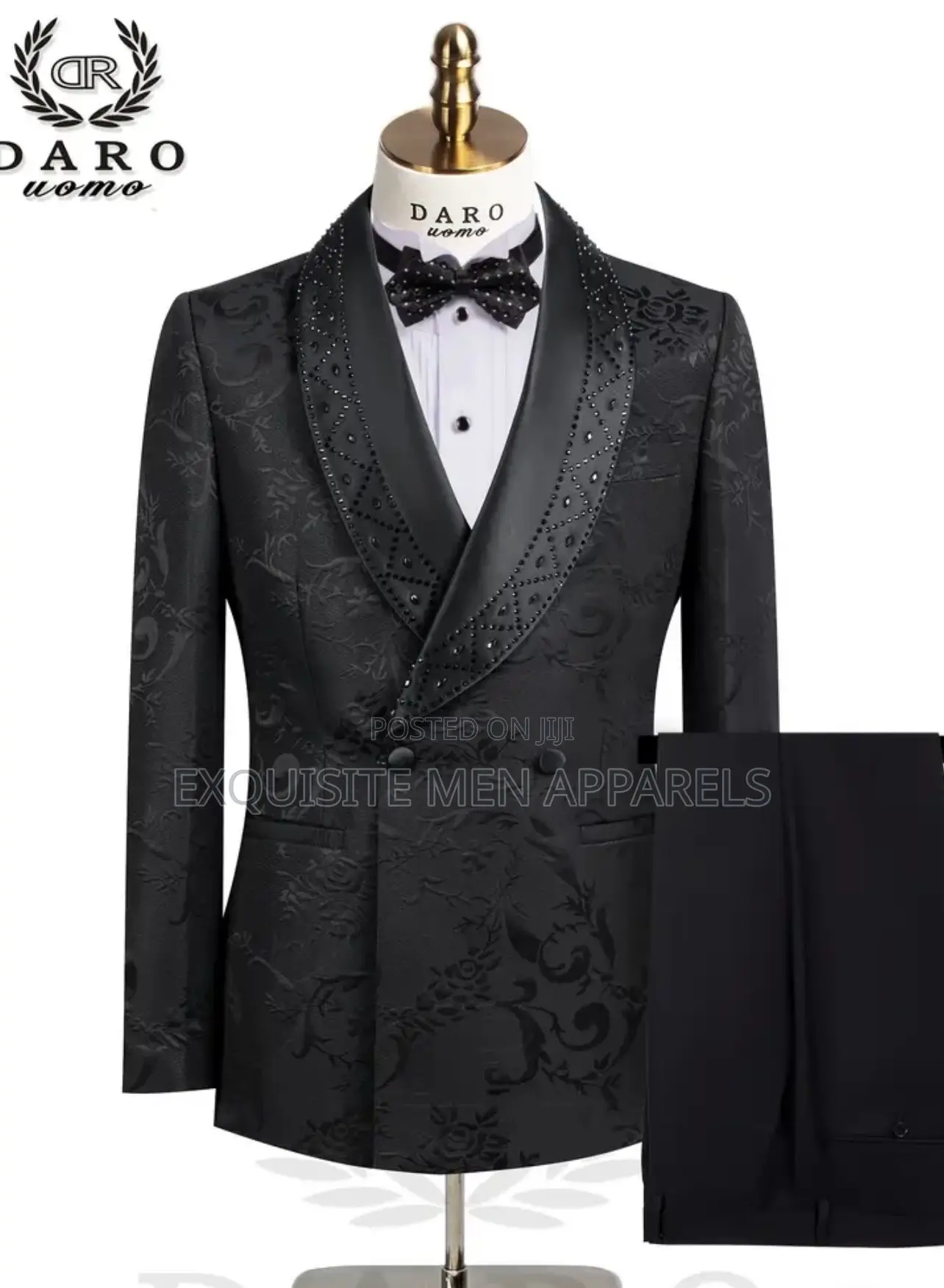 Designer Flower And Stone Double Breasted Tuxedo Men’S Suit