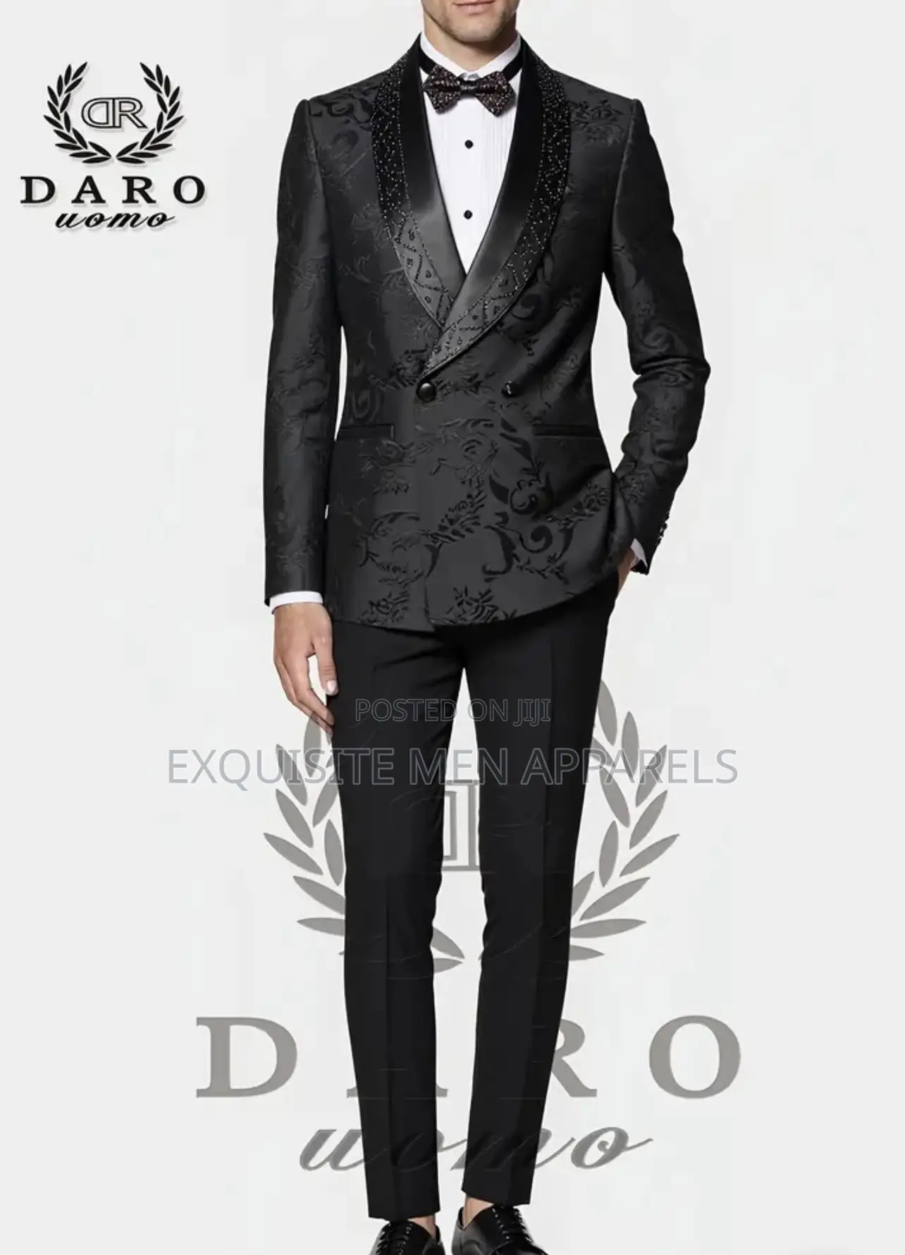 Designer Flower And Stone Double Breasted Tuxedo Men’S Suit