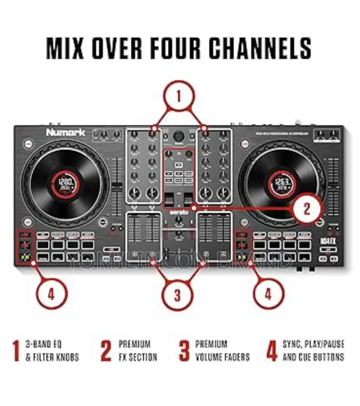Numark Ns4fx – 4-Channel Dj Controller, Touch Jog Wheels With Display
