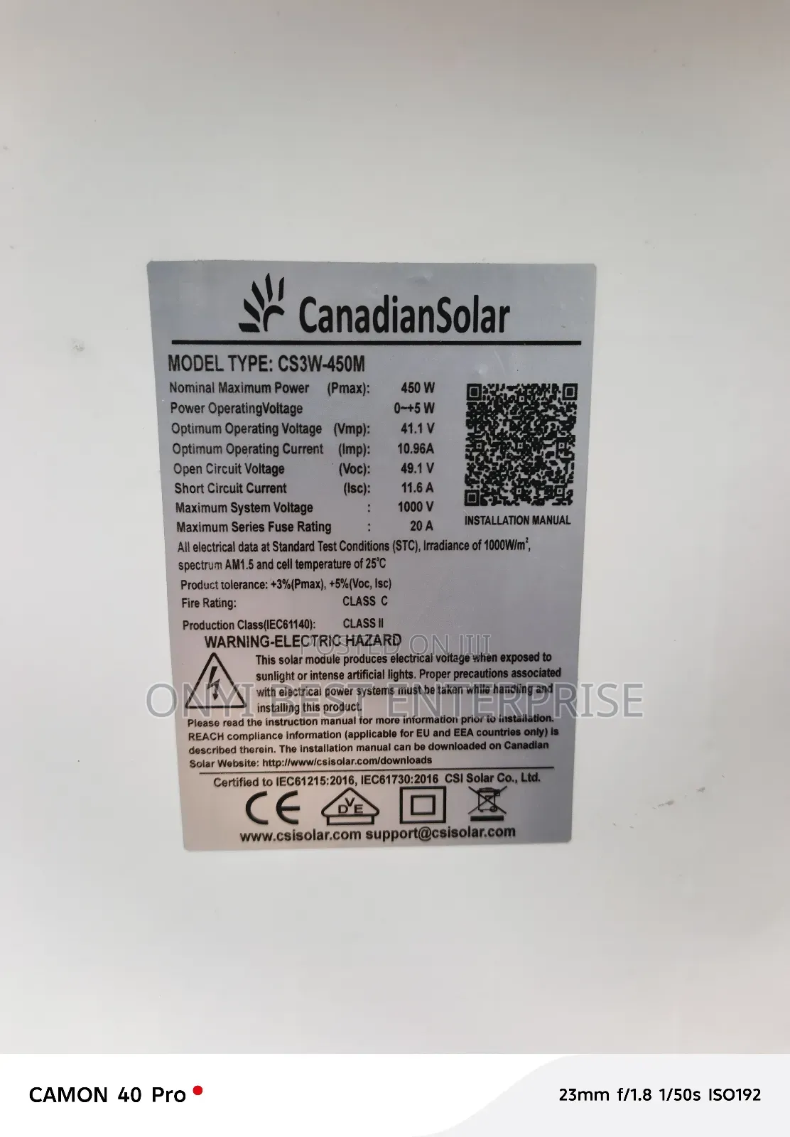 Canadian Solar Panels 450watts 96v Available