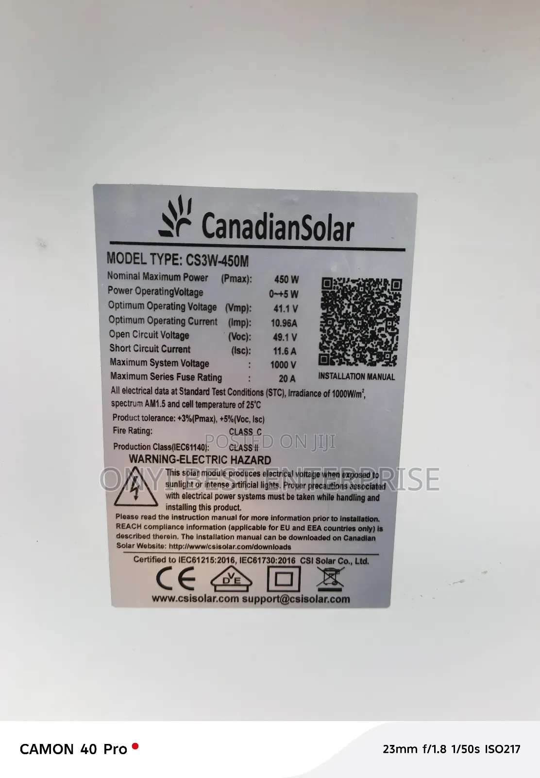 Canadian Solar Panel 450w Brand New