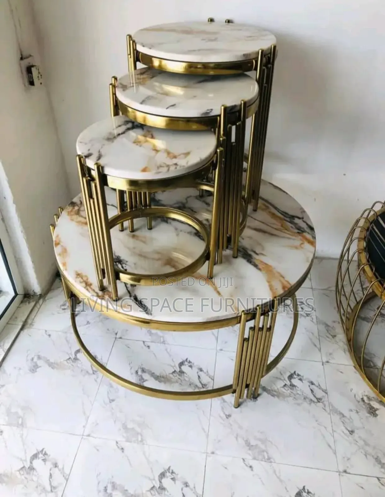 Marble Top Center Table With 3 Side Stools Full Set