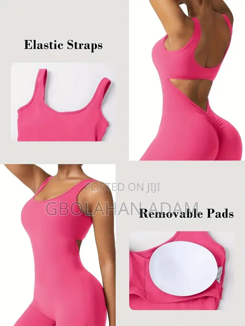 Women Workout Long Sleeve Backless Flare Jumpsuit Scrunch V Back