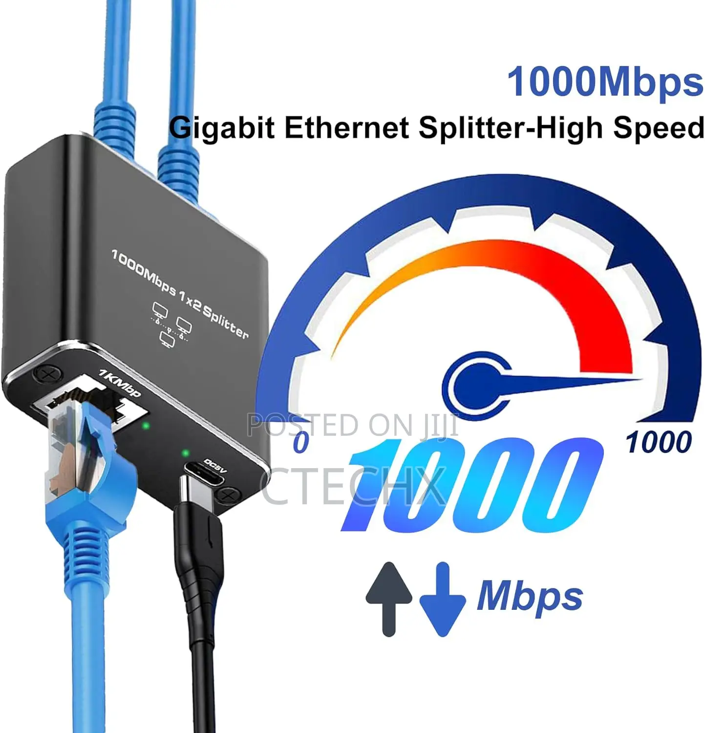 High-Speed Gigabit Ethernet Splitter 1 to 2. 1000mbps