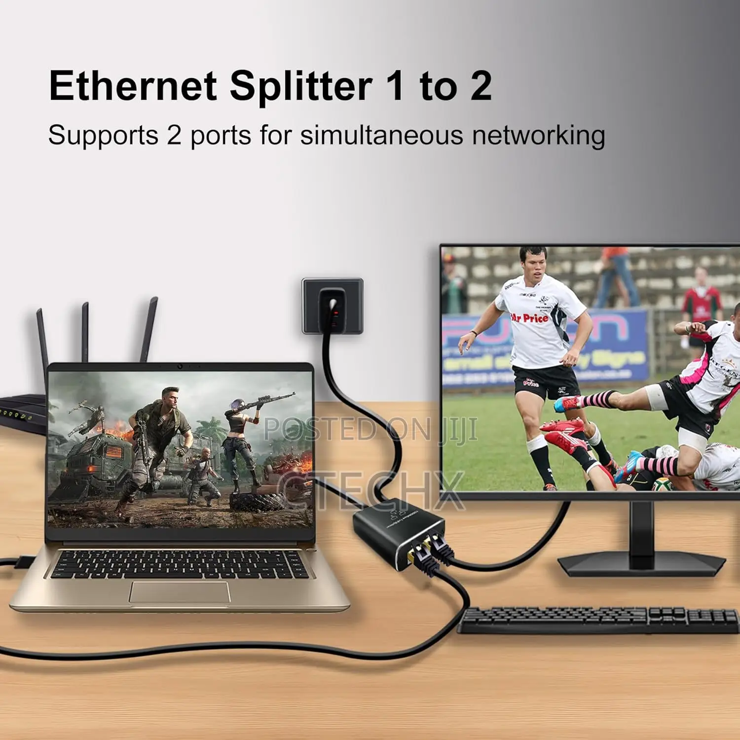 High-Speed Gigabit Ethernet Splitter 1 to 2. 1000mbps