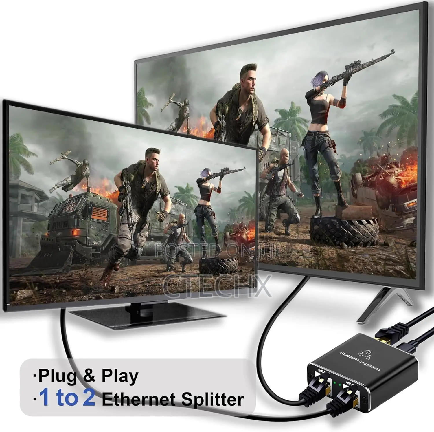 High-Speed Gigabit Ethernet Splitter 1 to 2. 1000mbps