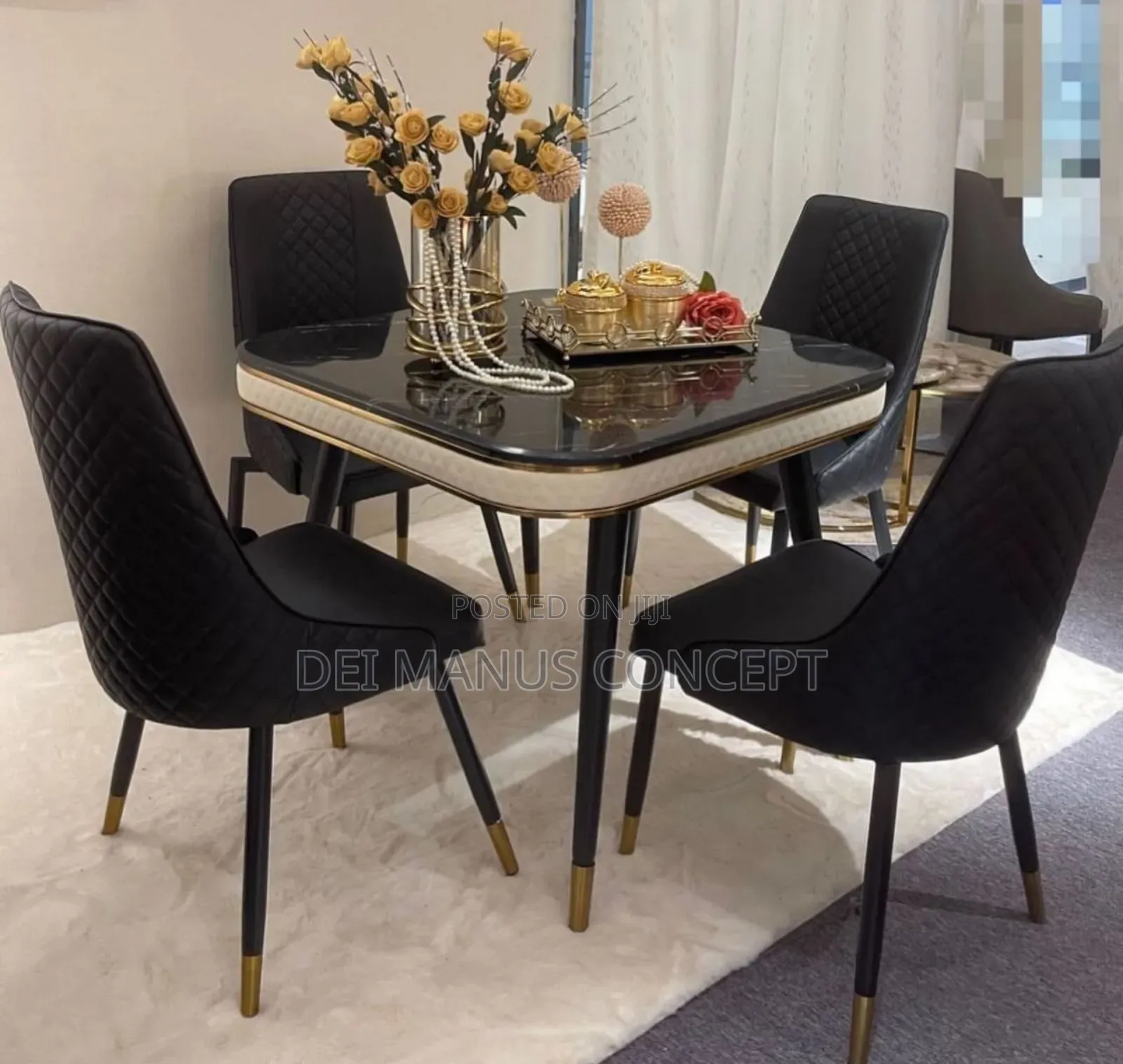 Classic Marble Dining Table Set of 4 Chairs