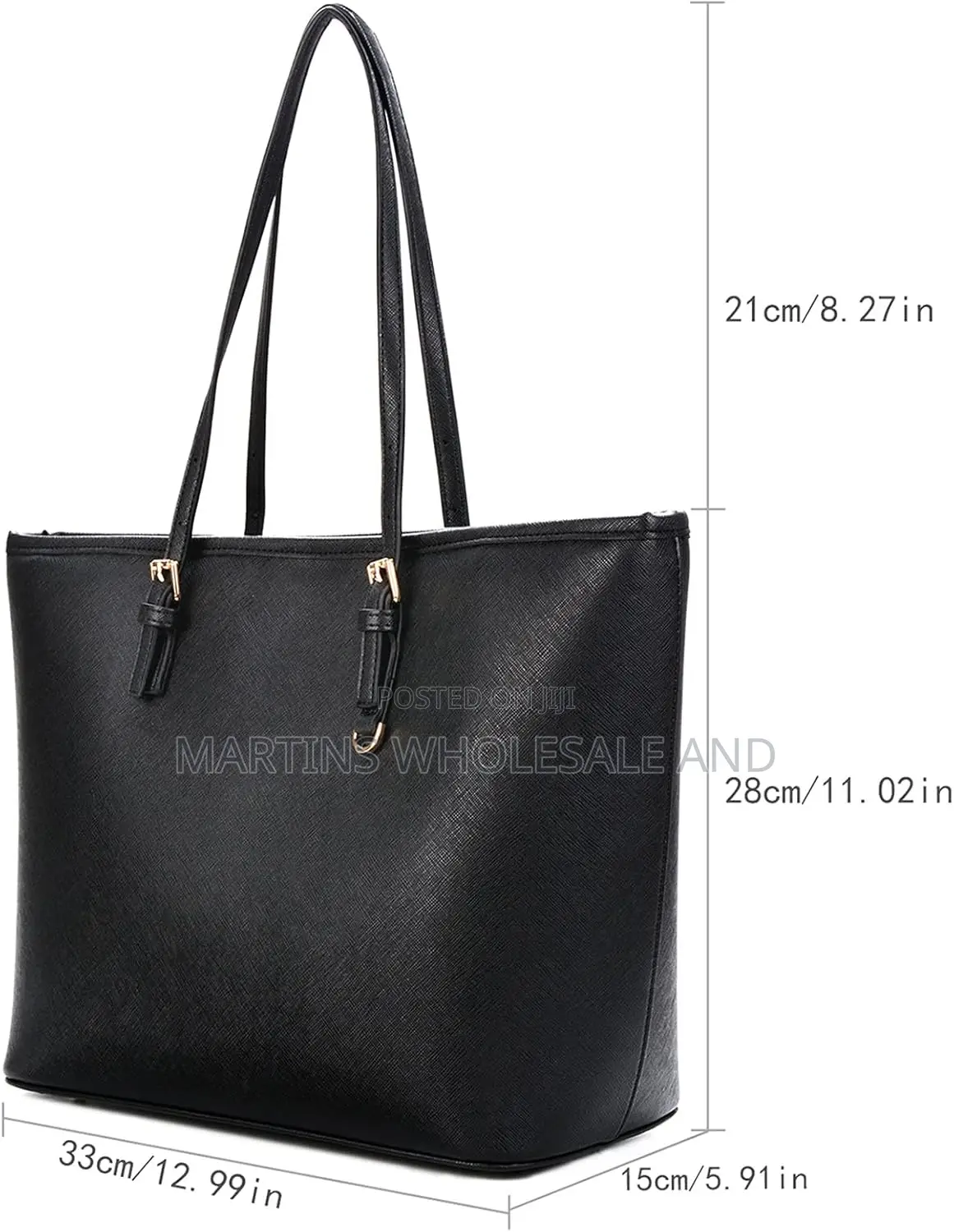 Women's Elegant Minimalist Large Capacity Black Faux Leather Tote Bag