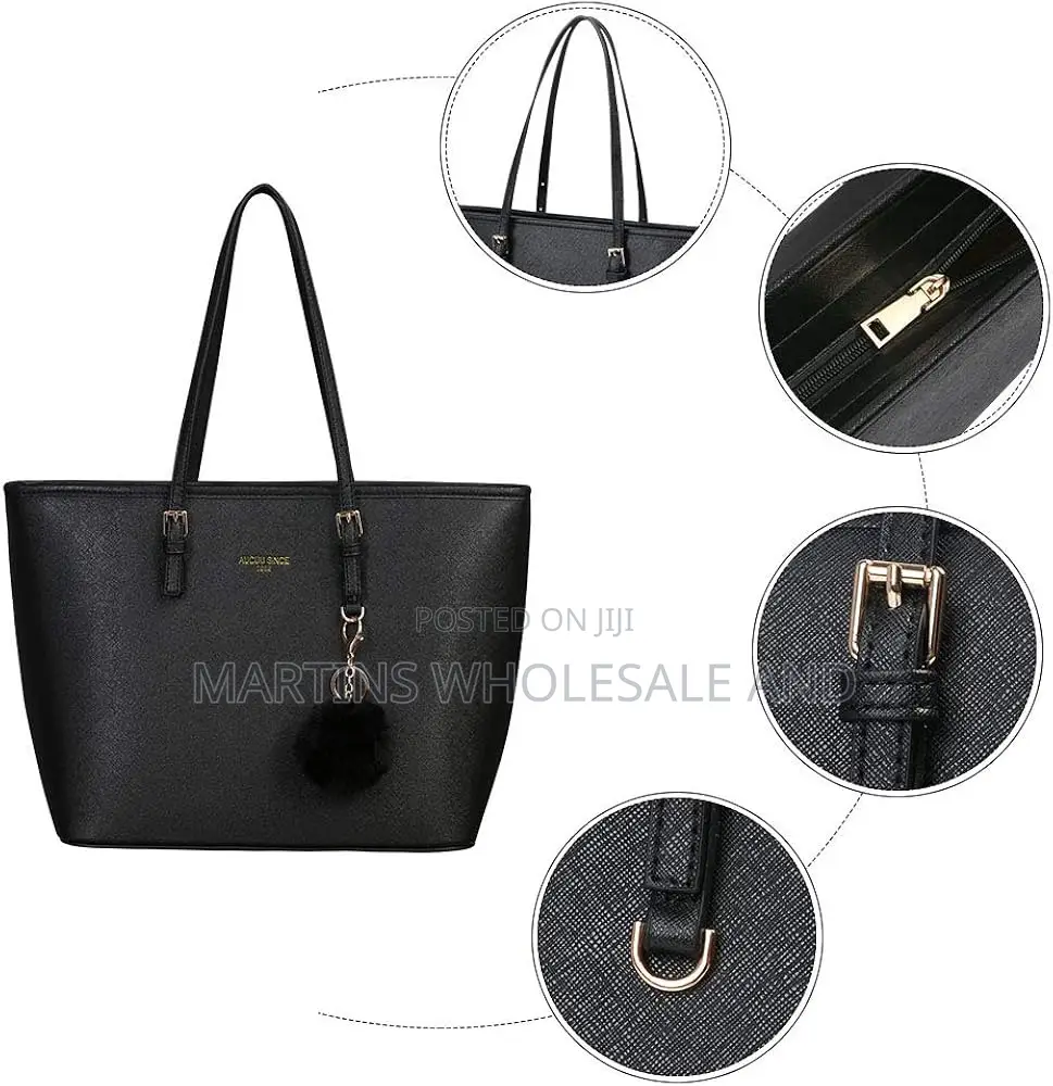 Women's Elegant Minimalist Large Capacity Black Faux Leather Tote Bag