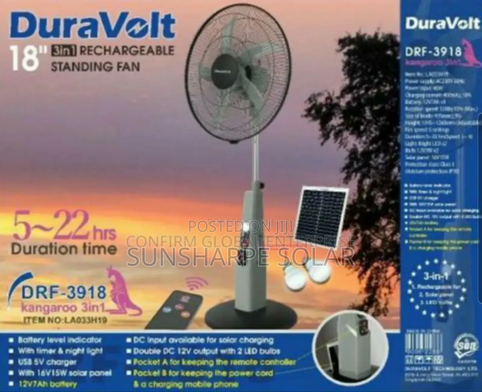 Duravolt Solar Rechargeable Fan