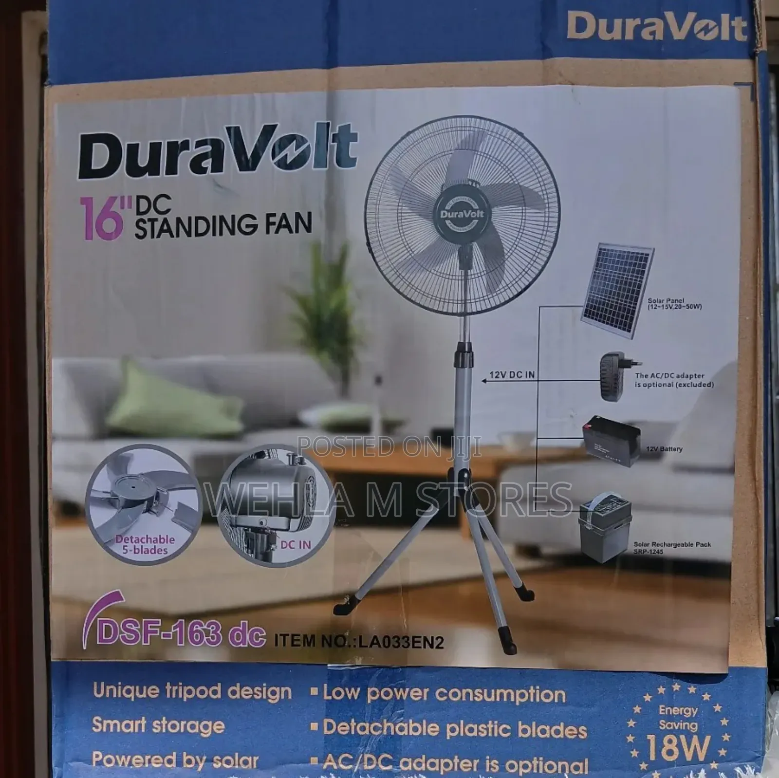 Duravolt 16" Ac/Dc Standing Fan (Energy Saving 18w) - Dsf 163acdc