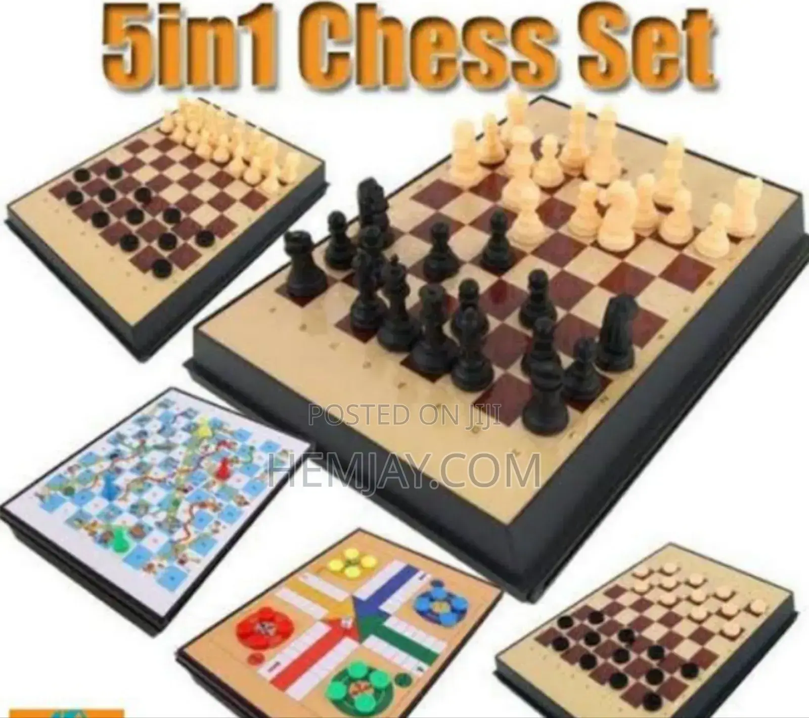 5 in 1 Games Board "Chess, Checkers, Draught, Snake Ladder and Ludo 