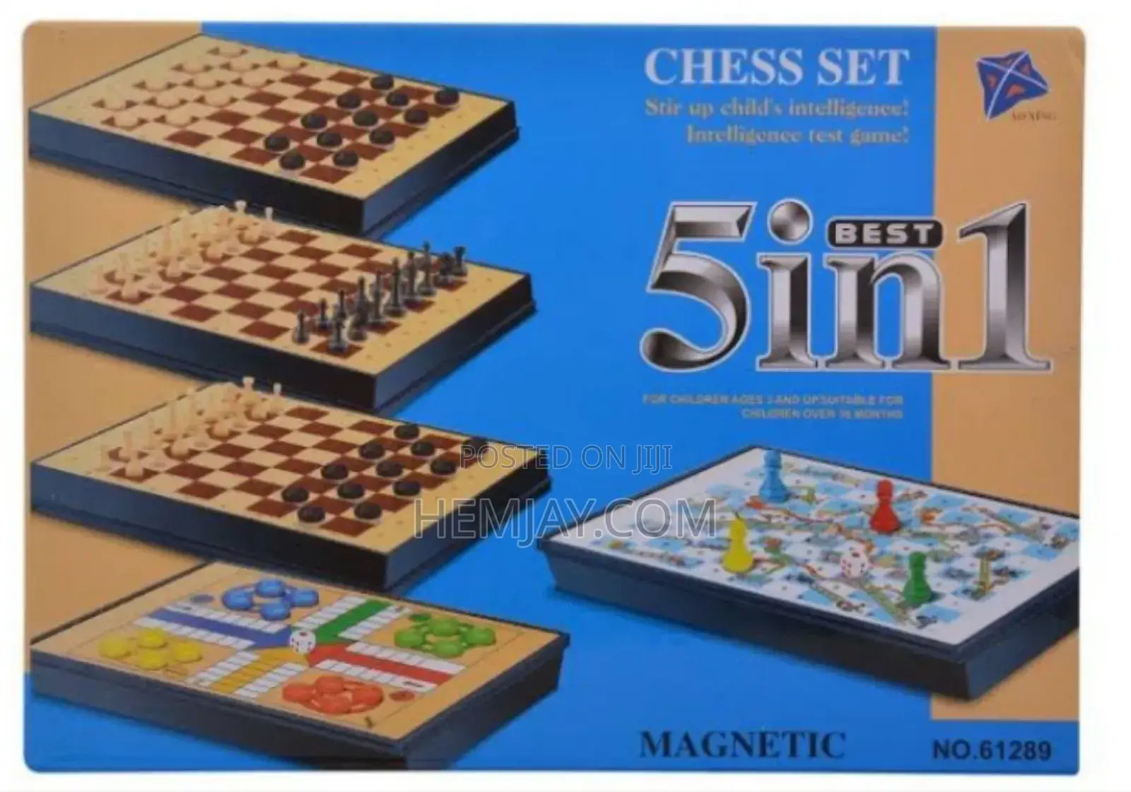 5 in 1 Games Board "Chess, Checkers, Draught, Snake Ladder and Ludo 