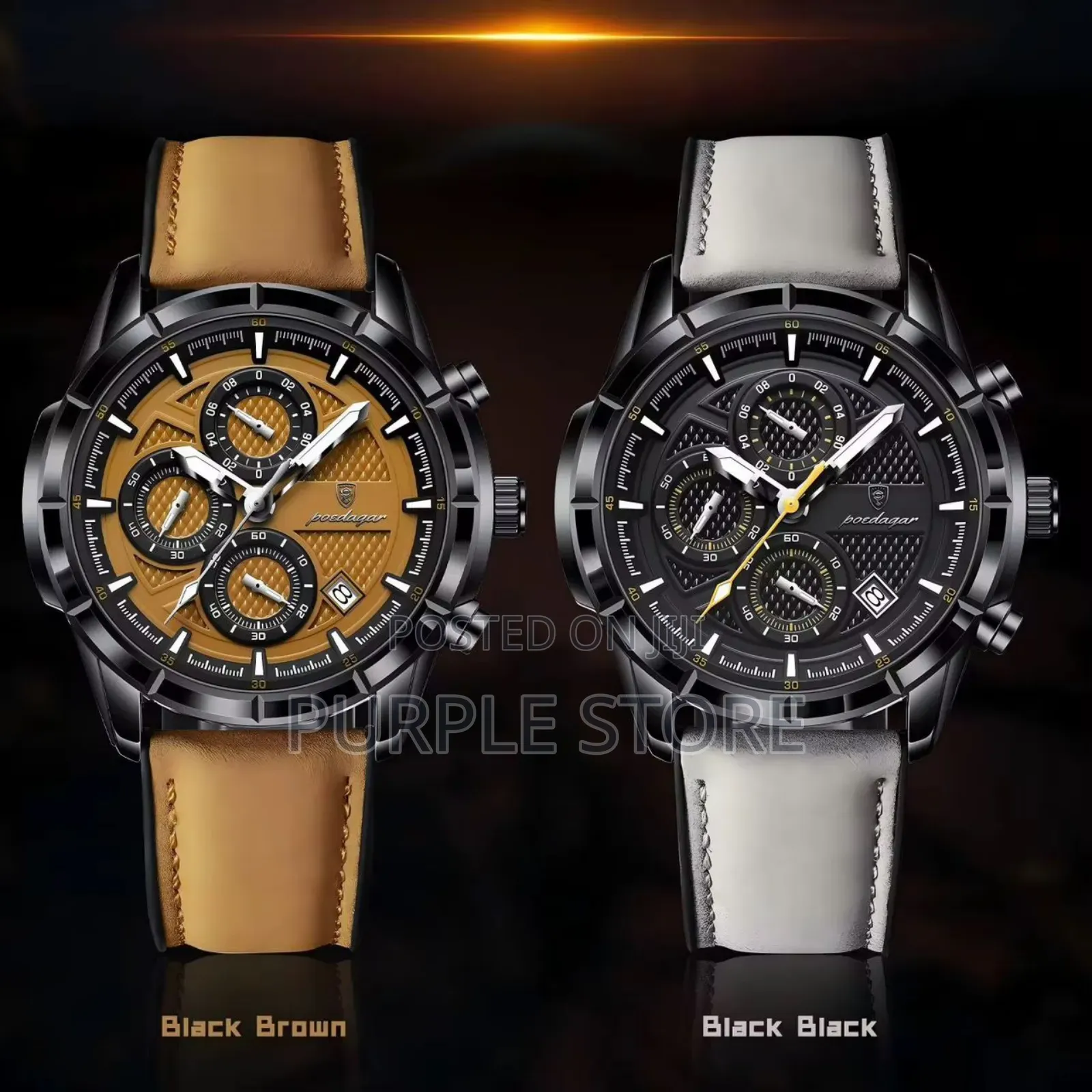 Poedagar Chronograph Water-resistant-leather-watch