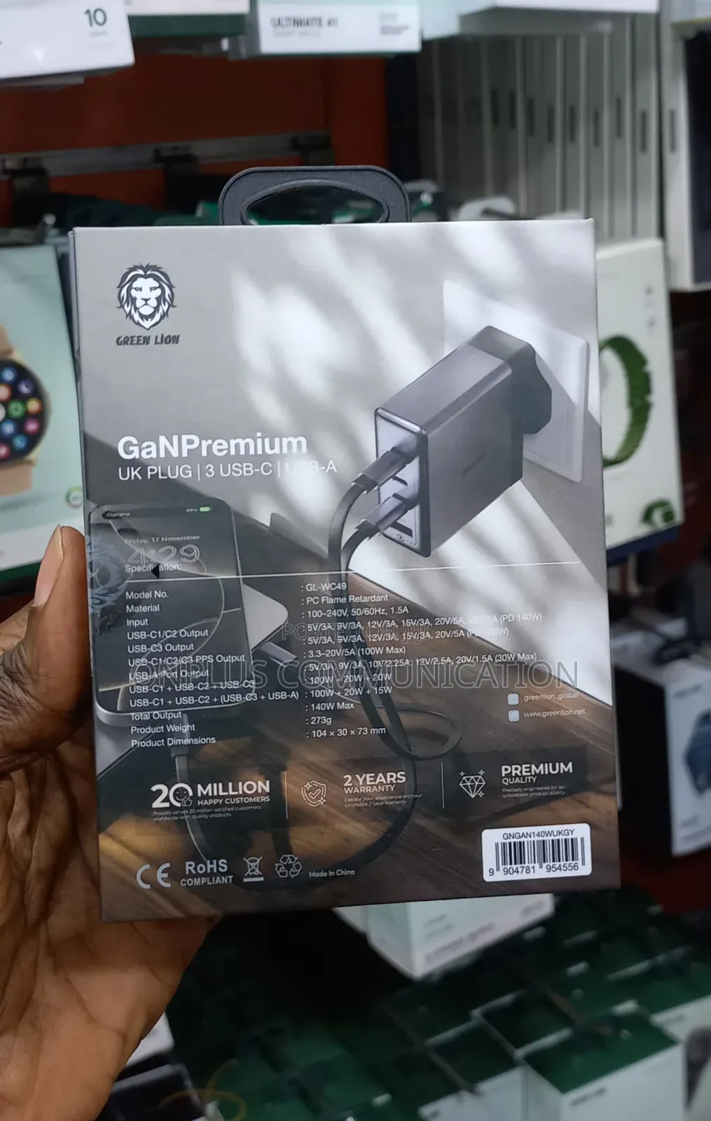 Green Lion Gan Premium Uk Plug Wall Charger 140w