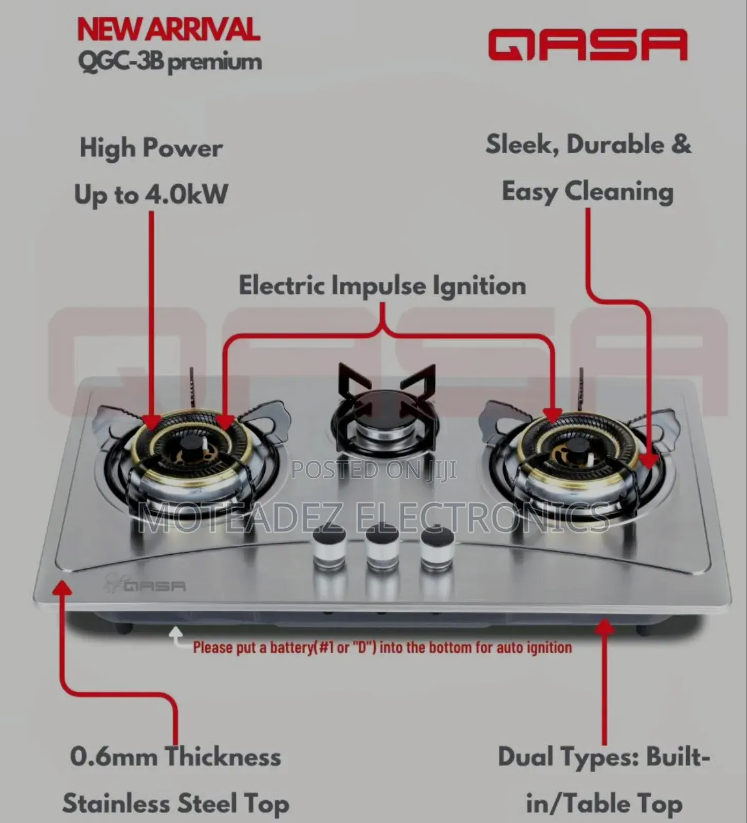 Qasa 3face High Quality Stainless Steel Built-in/Table Top Gas Cooker