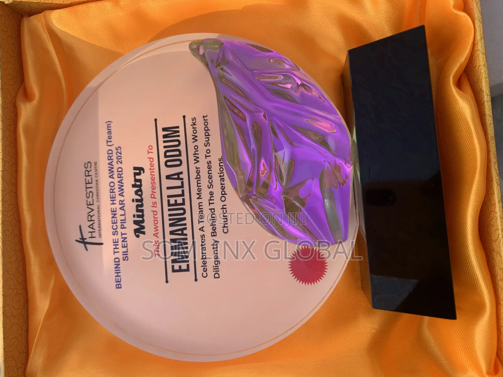 Circle Glass Plaque, With Purple Design
