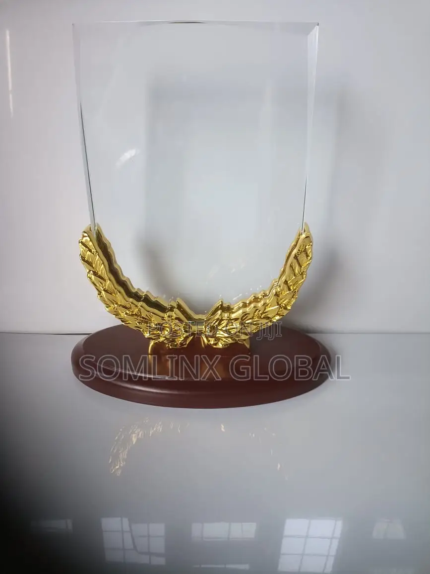 Glass Plaque, With Wooden Base