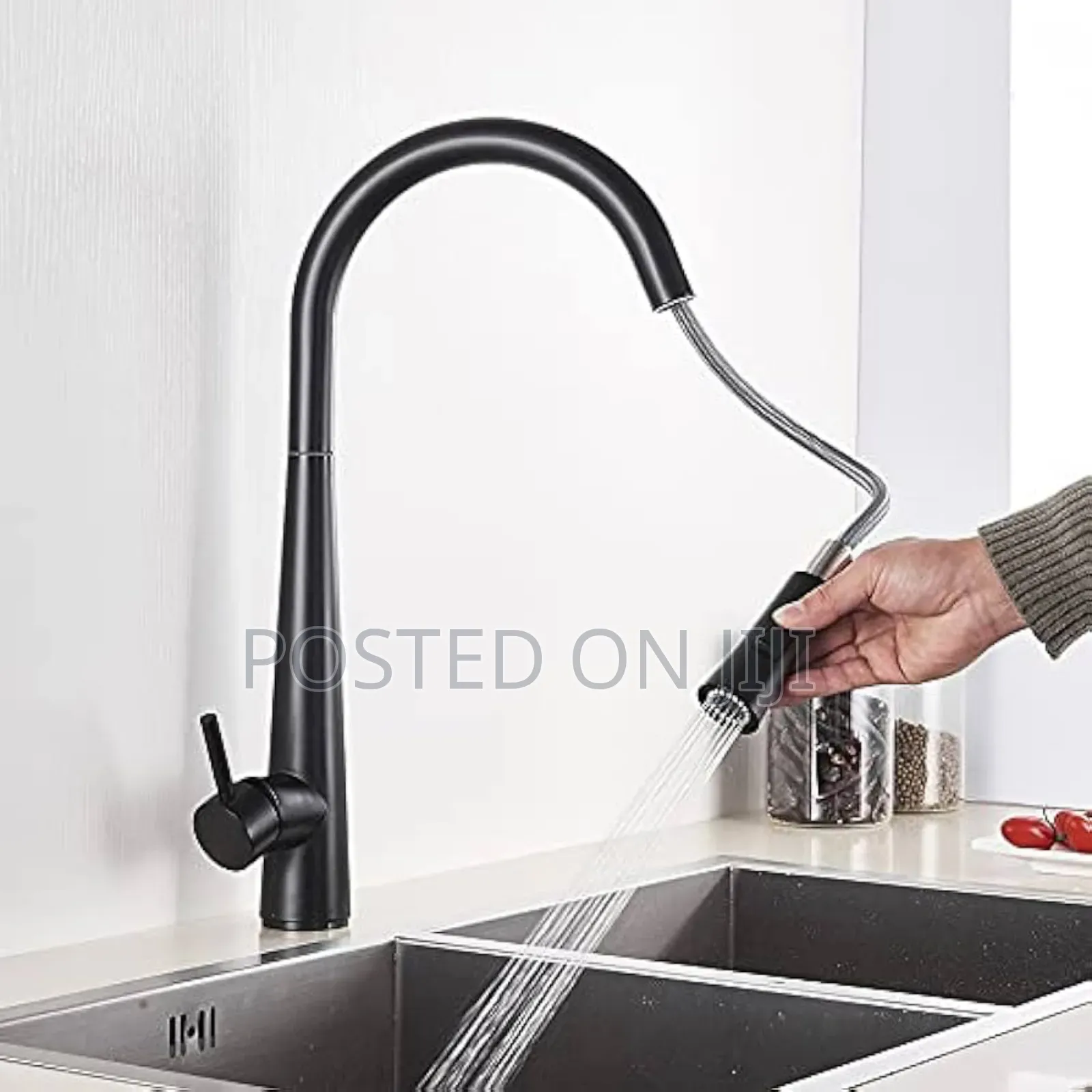 Long Black Sink Tap for Hot and Cold Water