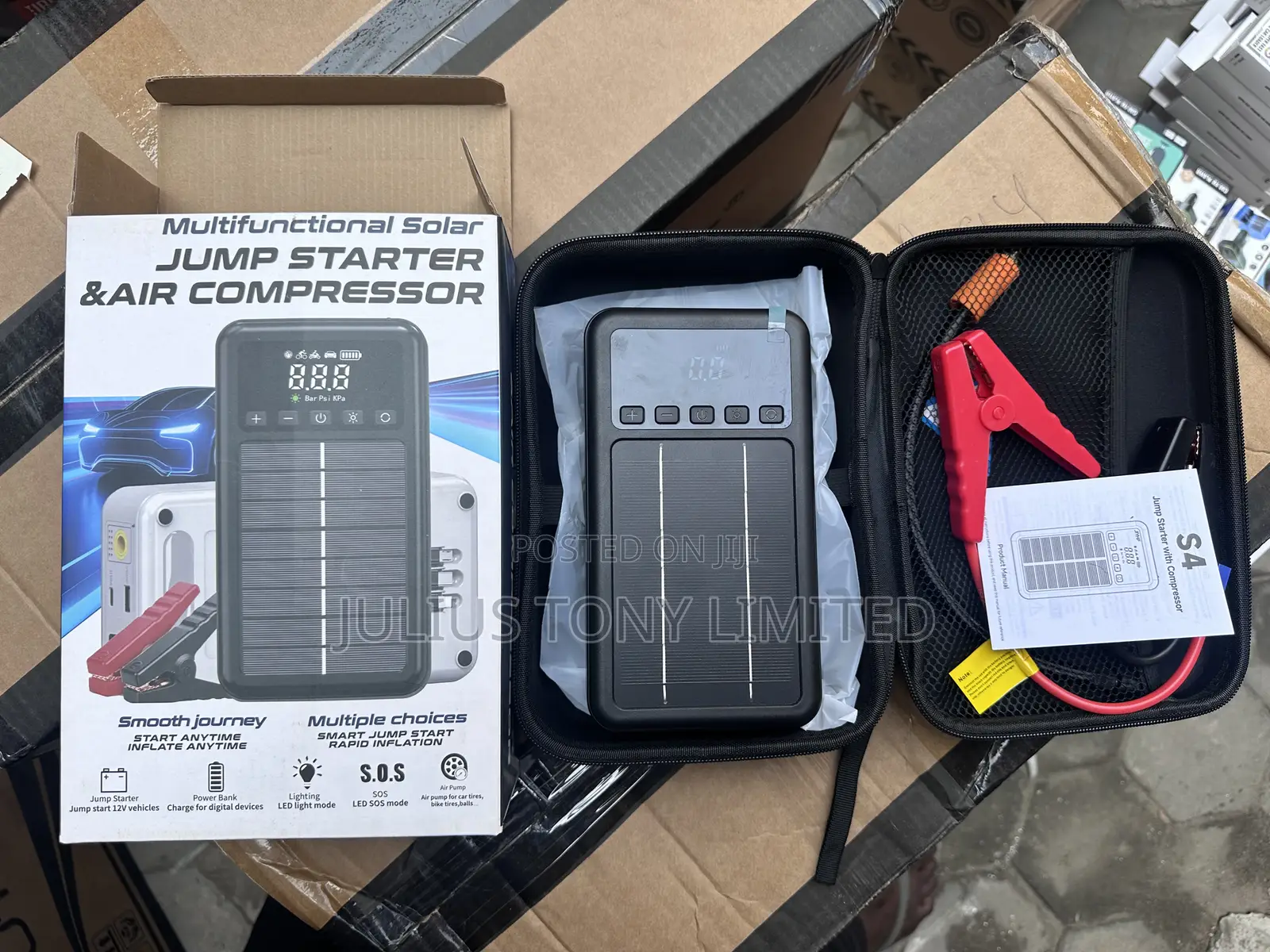 Multifunctional Solar Jump Starter and Air Compressor