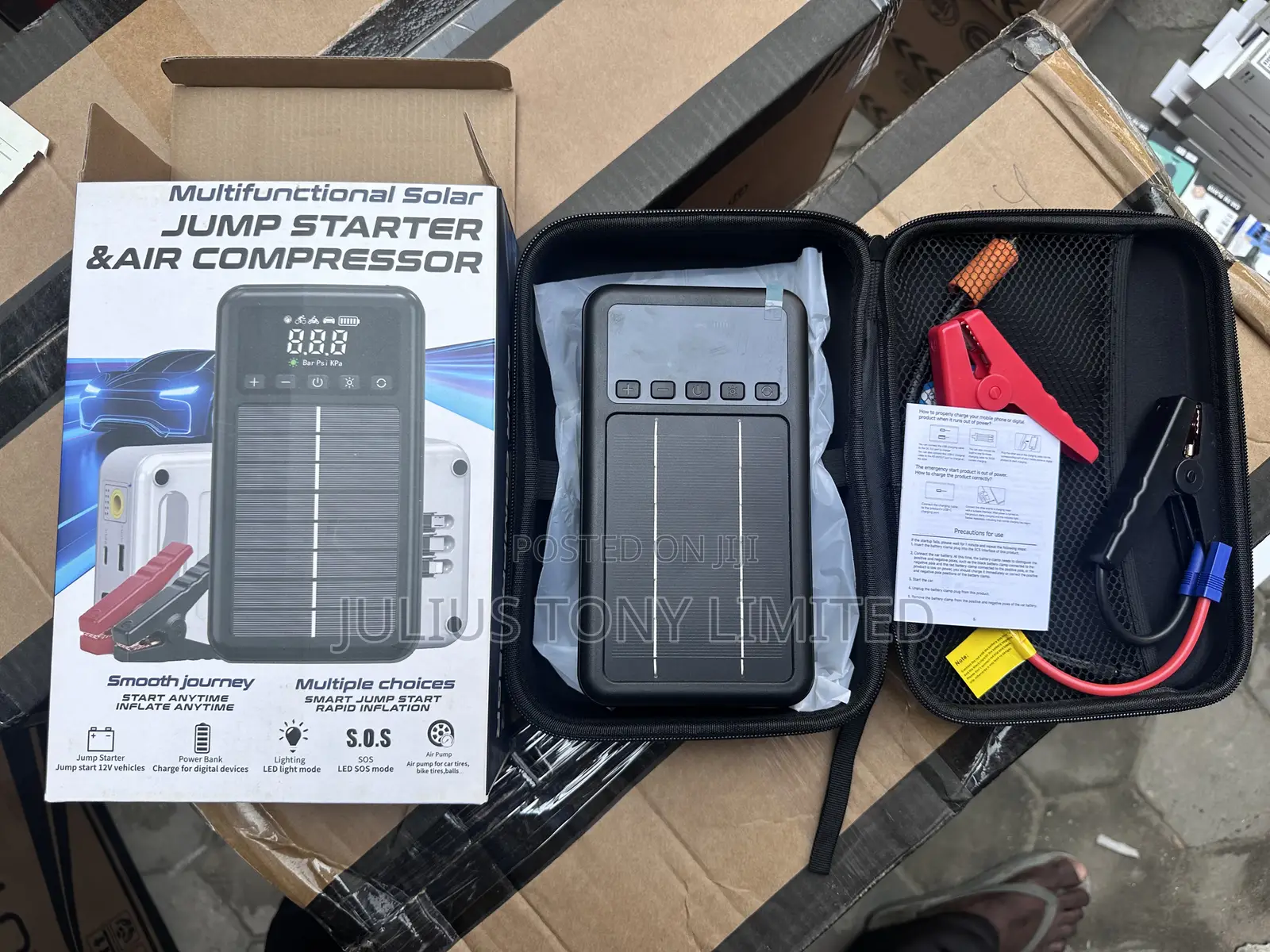Multifunctional Solar Jump Starter and Air Compressor