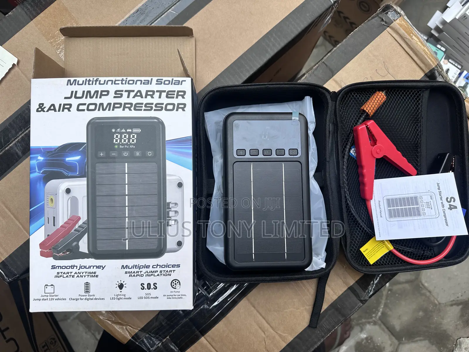 Multifunctional Solar Jump Starter and Air Compressor