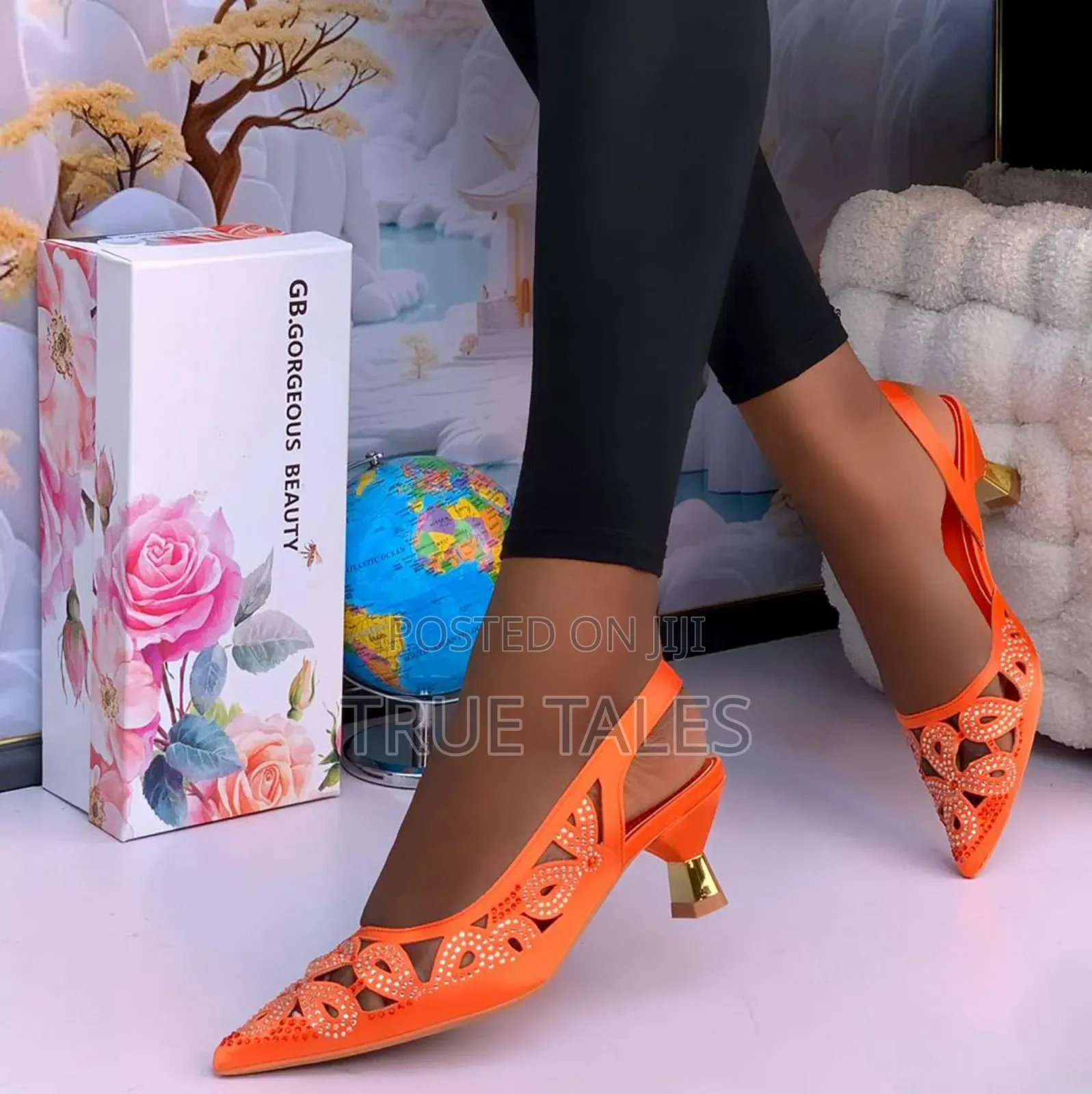 Chic Slingback Heels With Floral Cutout And Rhinestone.#Ij.Sizes 37-46