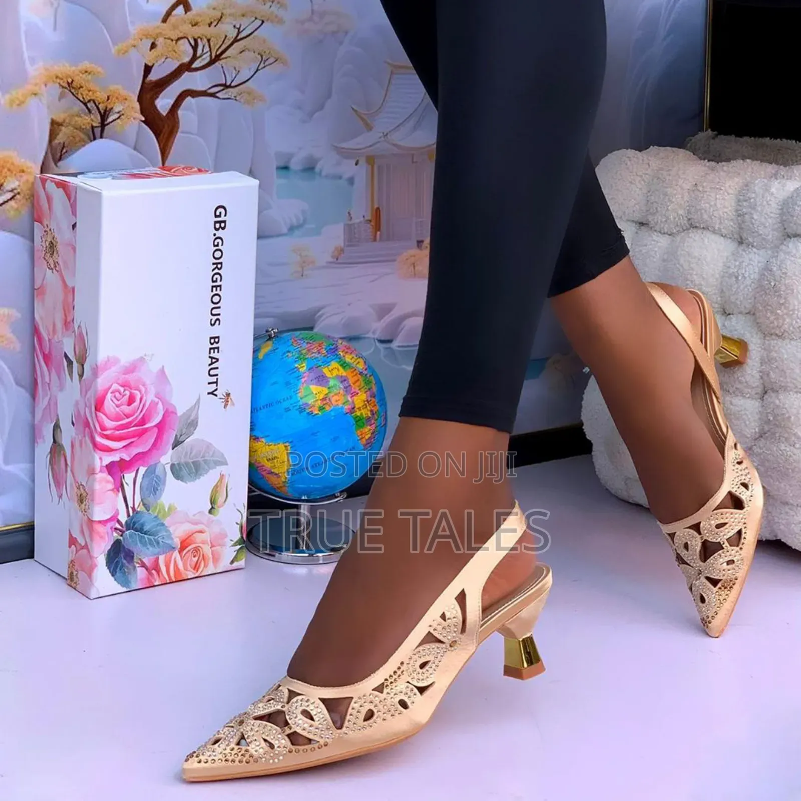 Chic Slingback Heels With Floral Cutout And Rhinestone.#Ij.Sizes 37-46