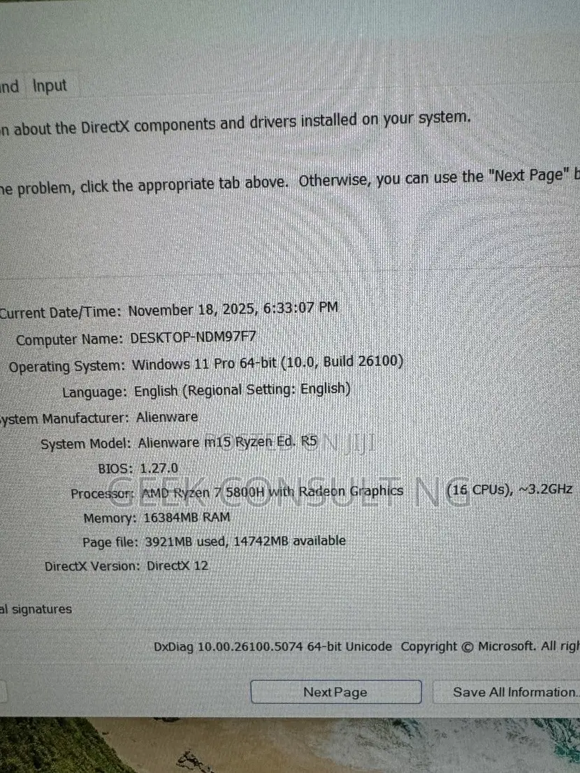 Laptop Dell Allenware M15 R5 16GB AMD Ryzen 7 SSD 512GB