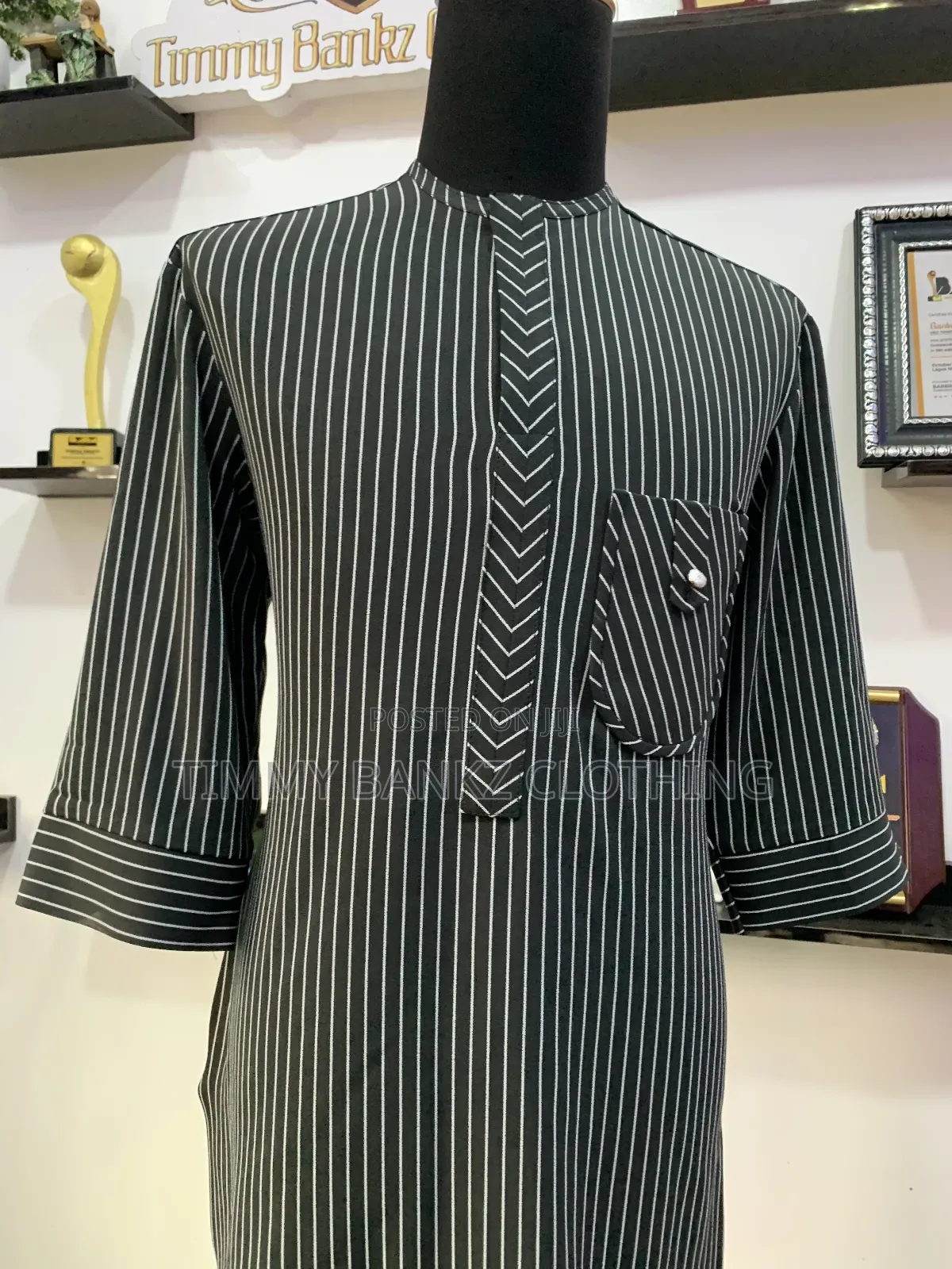 Black and White Stripe Men's Kaftan/Senatorial Wear