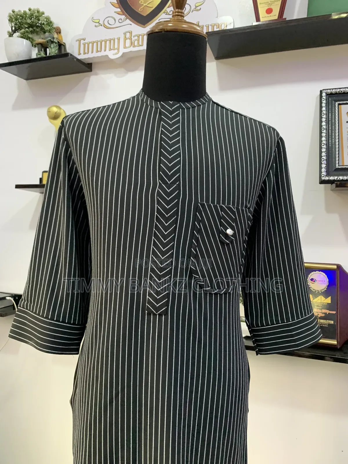 Black and White Stripe Men's Kaftan/Senatorial Wear