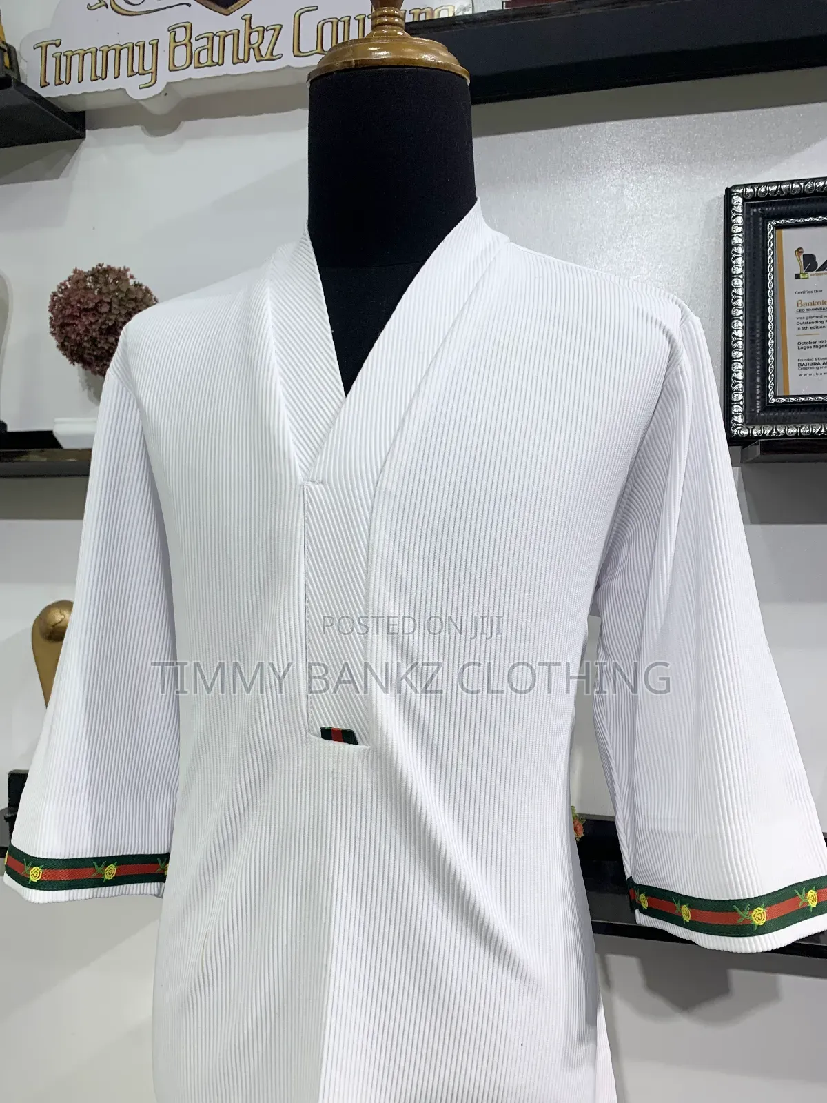 Stylish Standing Neck White Kaftan/Senatorial Wear