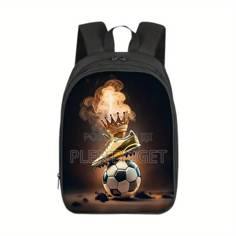 Lightweight Black Soccer-Themed Backpack With Golden Crown Ball Desi