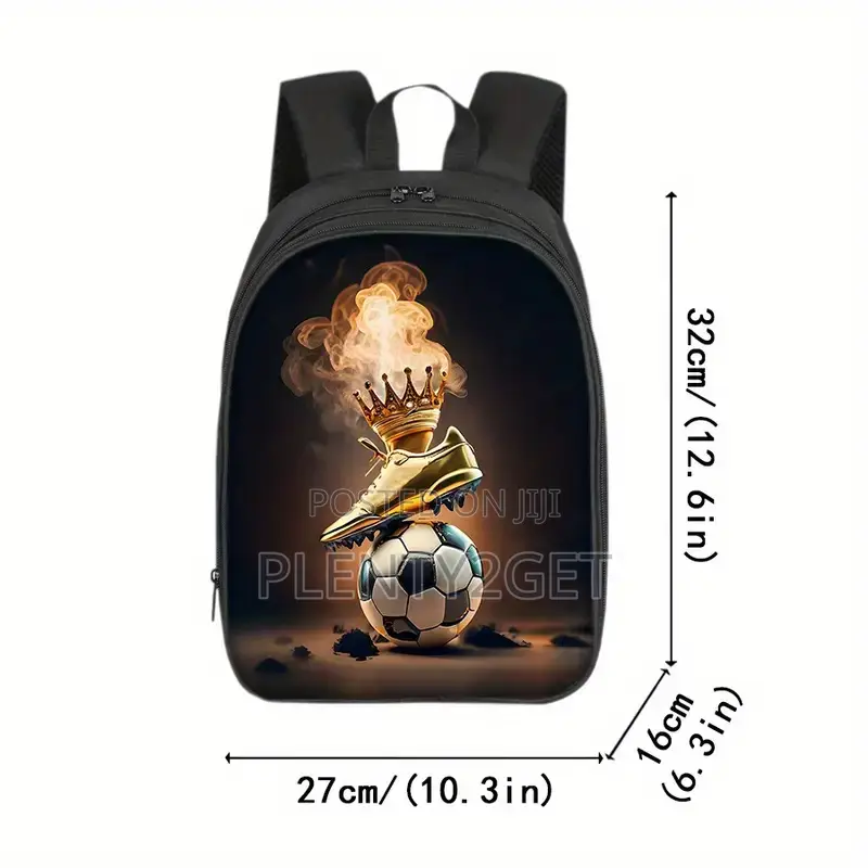Lightweight Black Soccer-Themed Backpack With Golden Crown Ball Desi