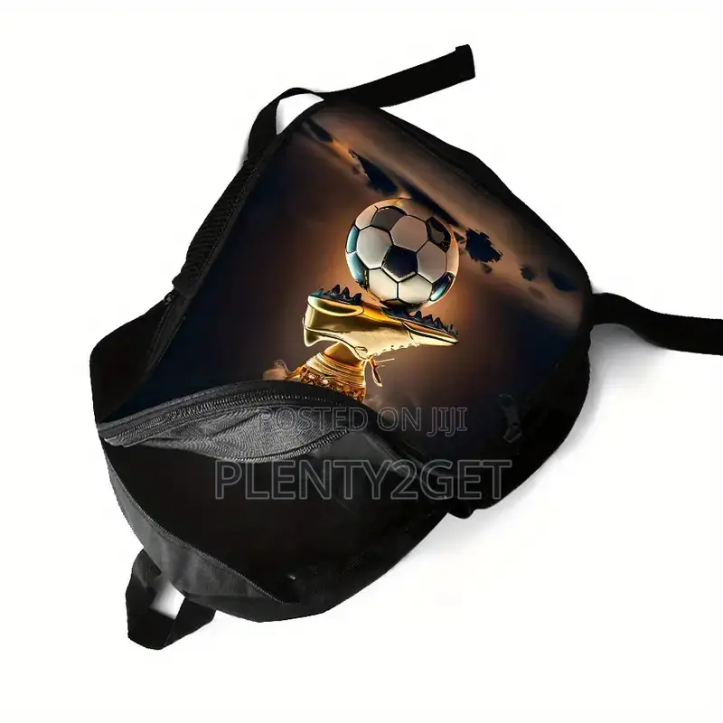 Lightweight Black Soccer-Themed Backpack With Golden Crown Ball Desi