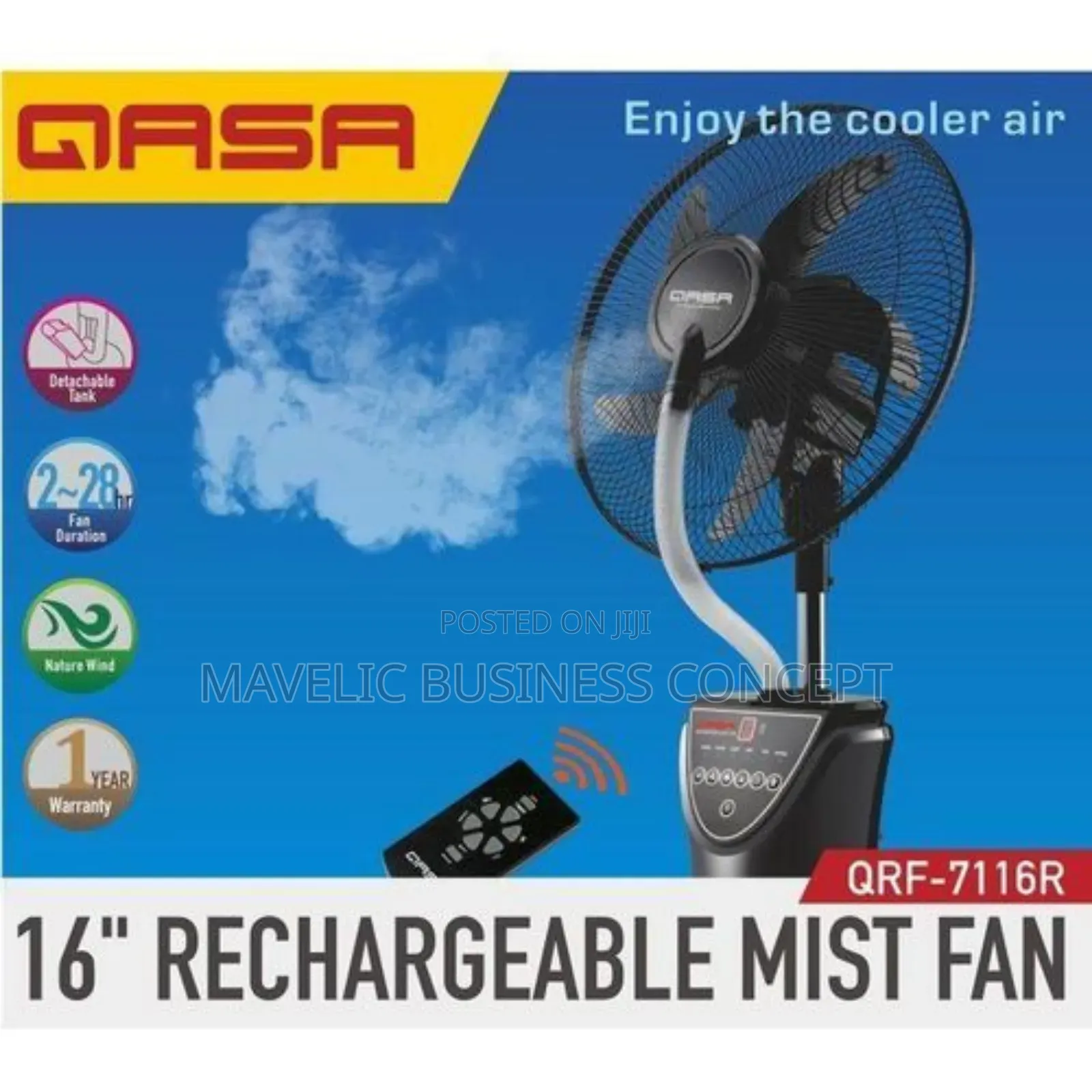 Qasa Rechargeable Mist Fan 16 Inches
