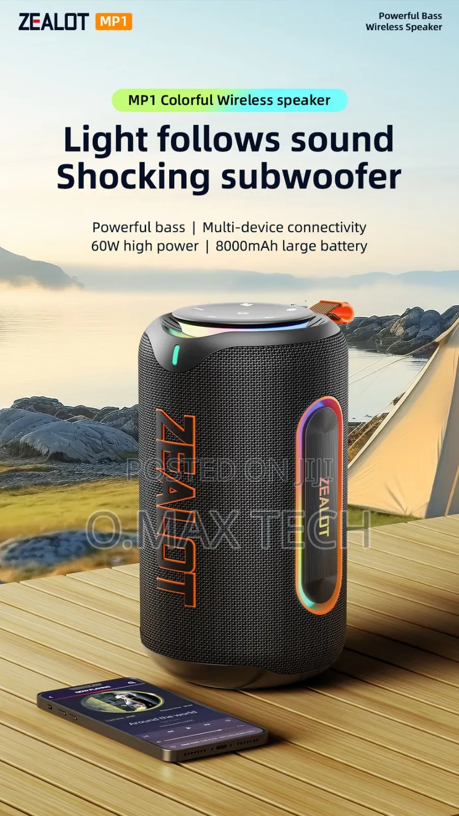 Zealot Mp1 60w High Power Blue Tooth Speaker Portable Rgb