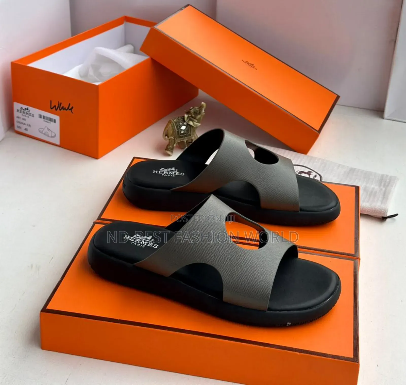 White Leather Hermes Slippers