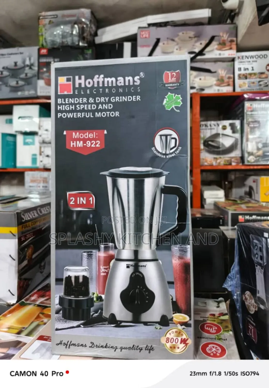 Hoffmans 2-in-1 Blender Dry Grinder High-Speed Stainless Steel Jar