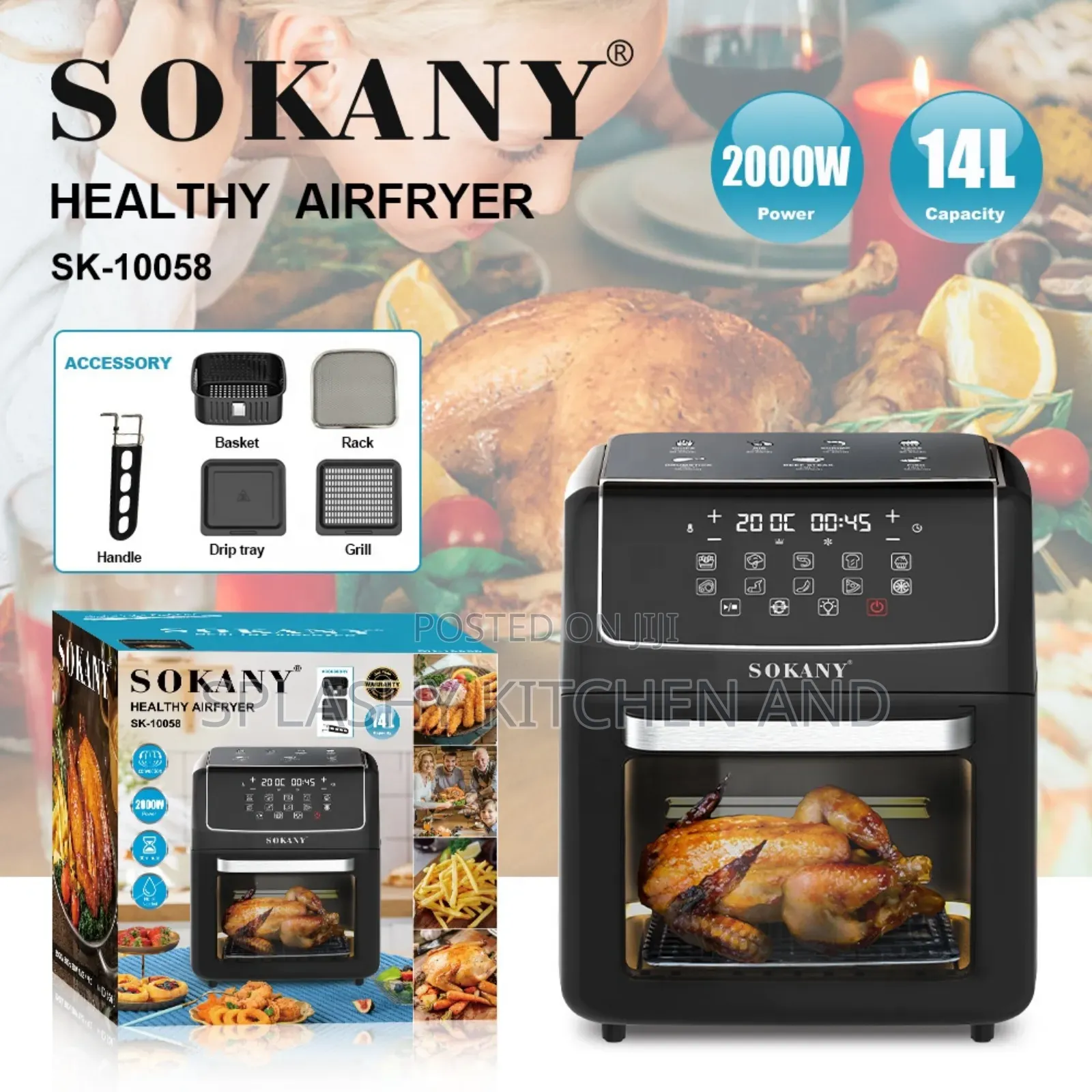 Sokany Digital 14l Capacity Air Fryer New Design 2000w Touch Screen