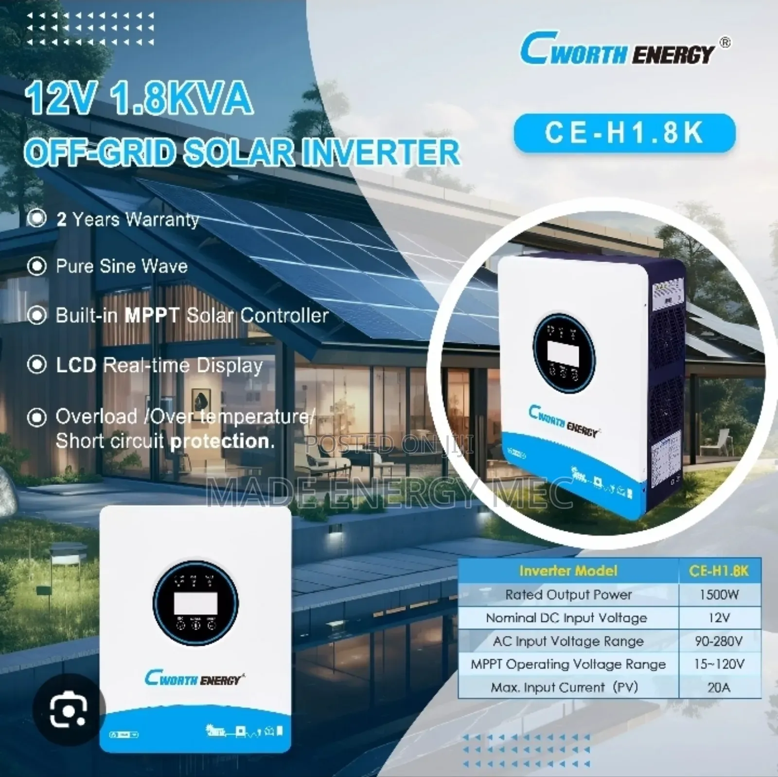 Cworth Hybrid Inverter 1.8kva 12v