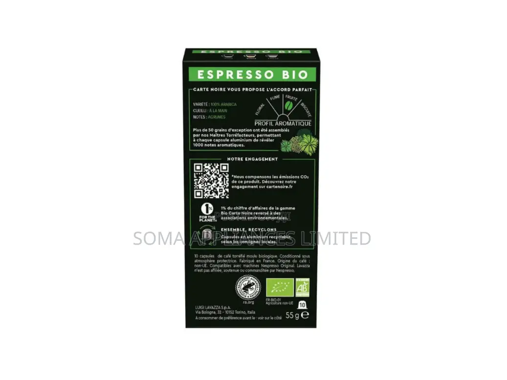 Carte Noire Espresso Bio - 10 Nespresso Compatible Aluminum Capsules