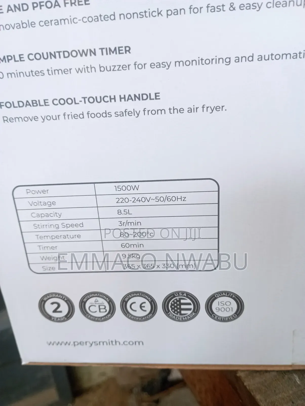 Perysmith Dual Speed Airfryer. 8.5liters