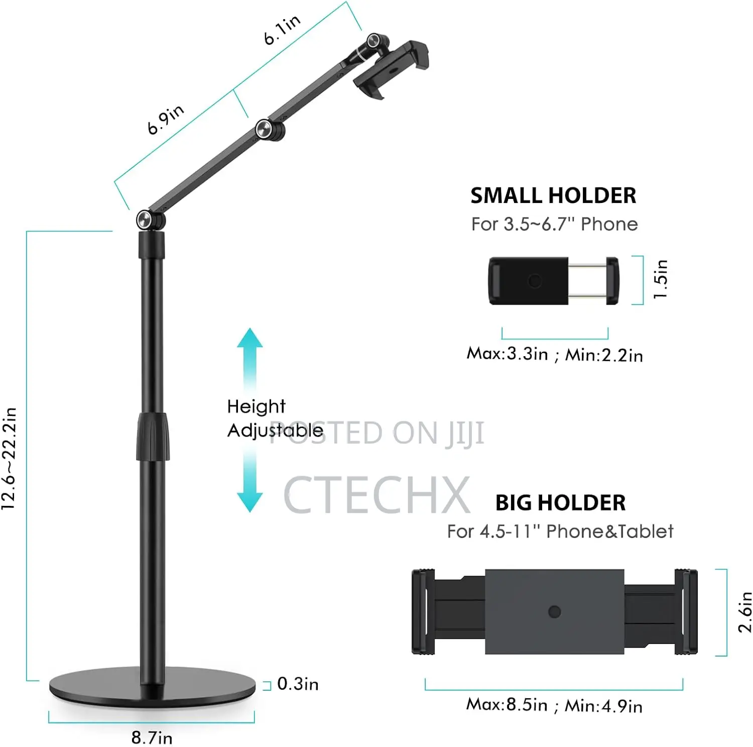 Tablet Phone Overhead Stand, Height 360 Degree Angle Adjustable