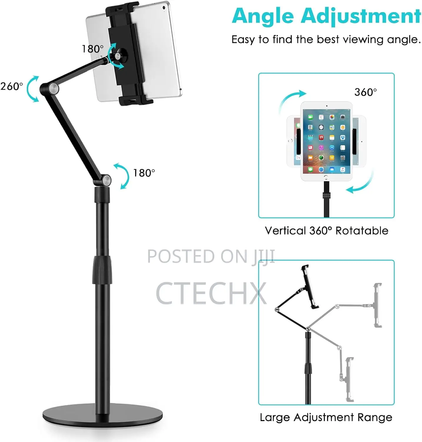 Tablet Phone Overhead Stand, Height 360 Degree Angle Adjustable