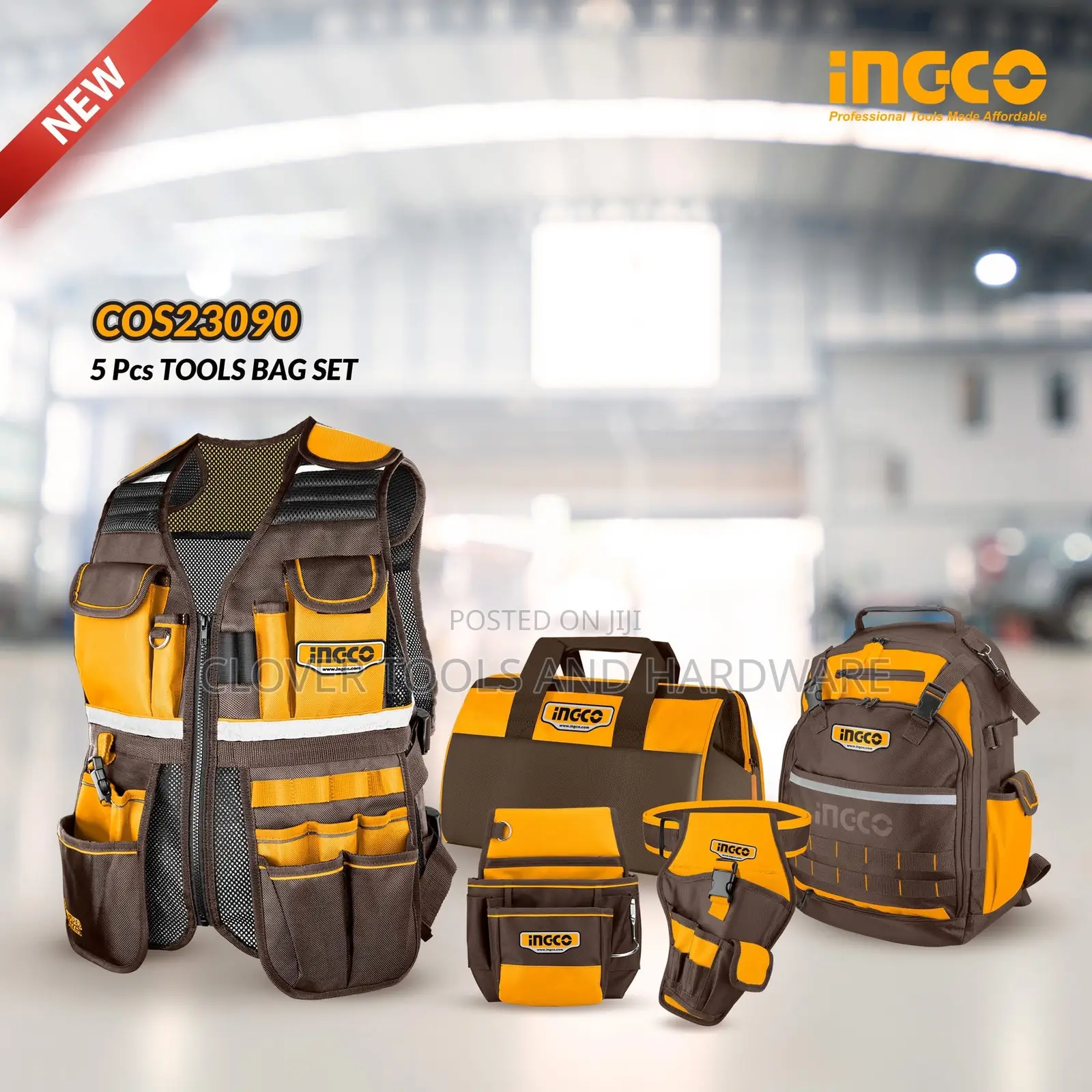 Ingco Cos230910 4pcs Tool Bag Kit + Tool Carrier + Vest