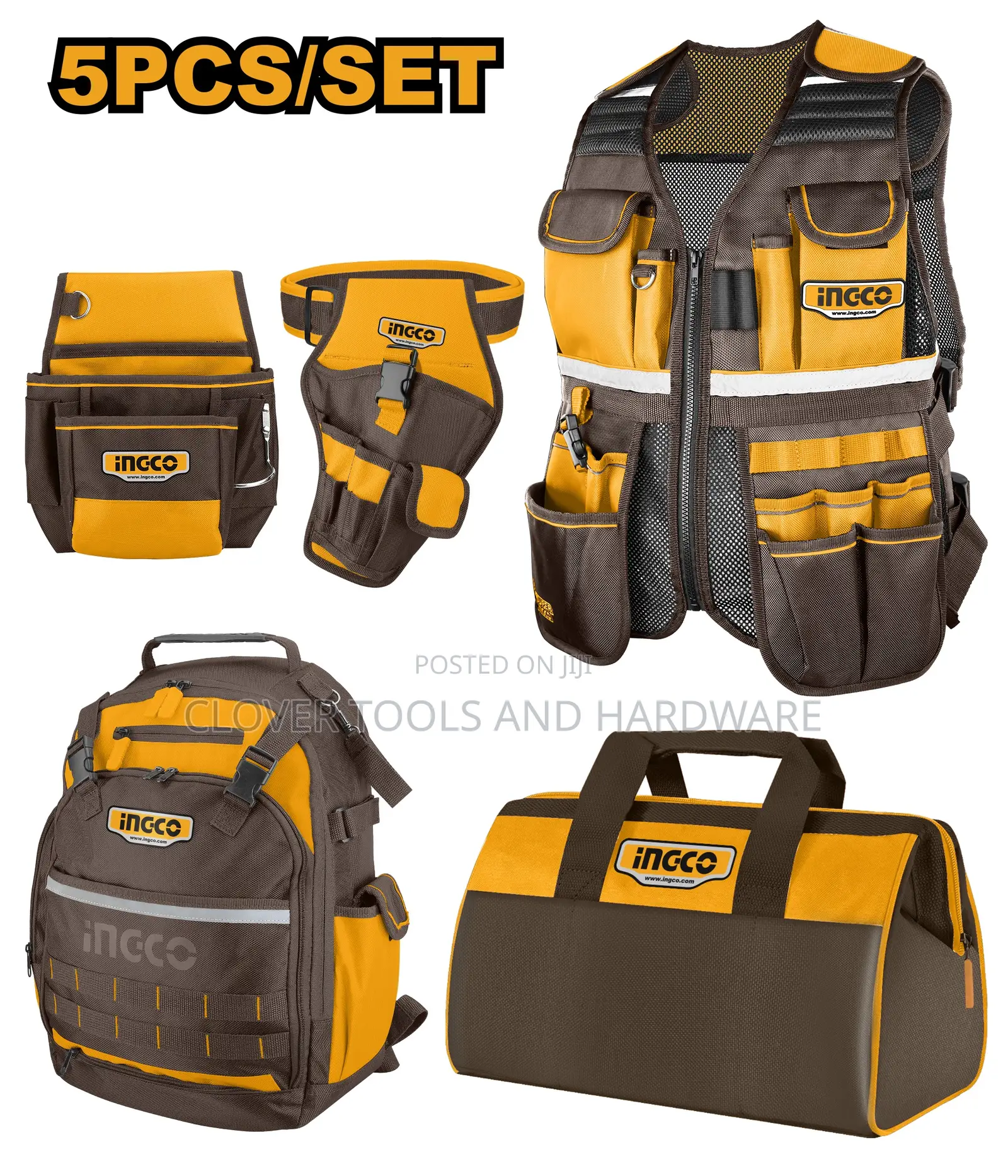 Ingco Cos230910 4pcs Tool Bag Kit + Tool Carrier + Vest
