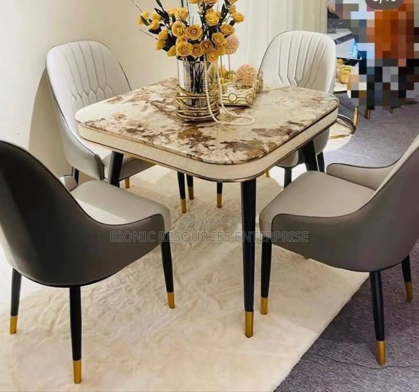 Marble Top Dining Table Set With 4 Seaters