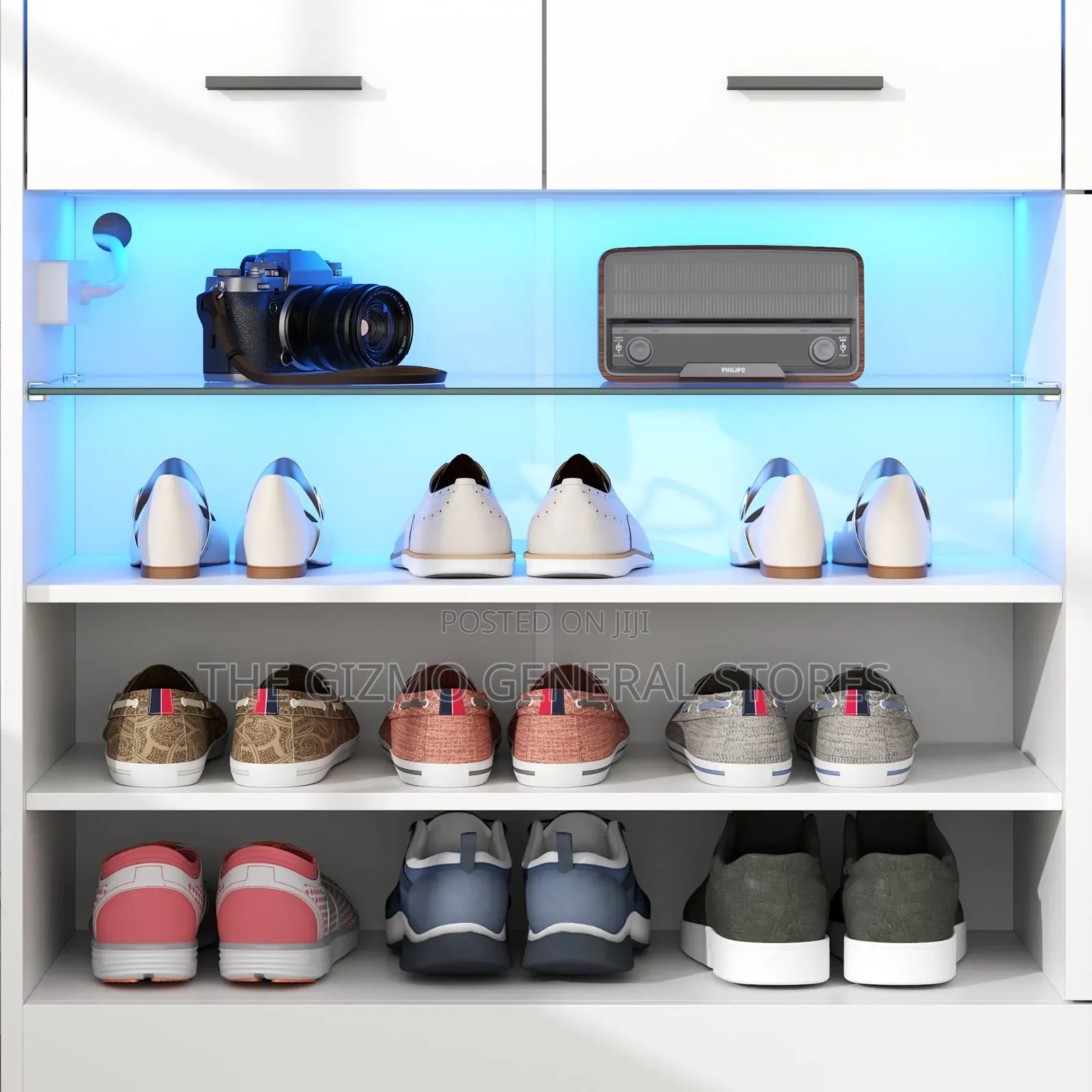 Modern Glass Top Shoe Cabinet With Charging Led Light